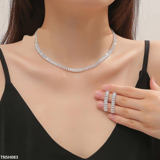 TNSH083 YJJ Baguette Layered Necklace Set